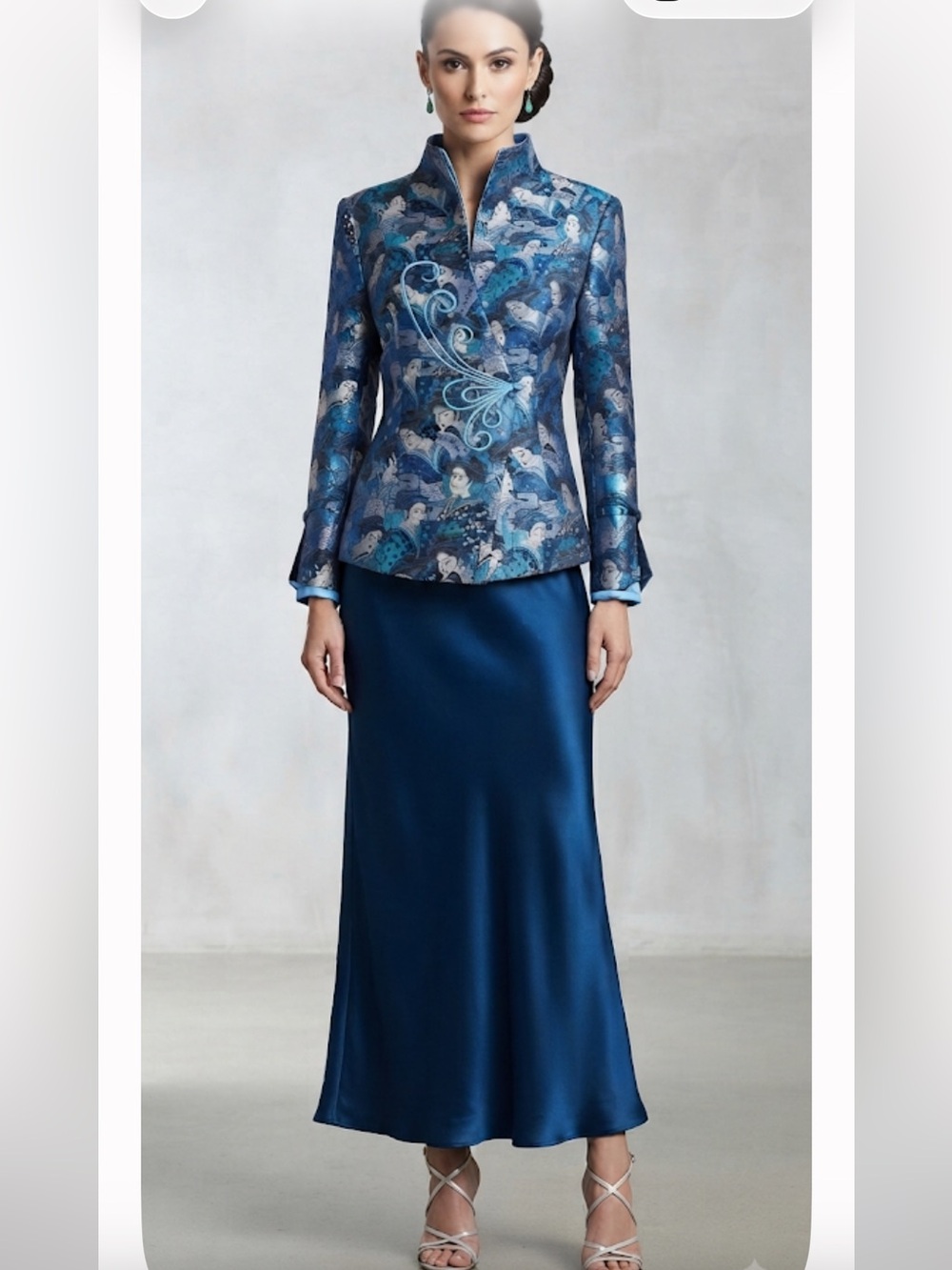 NWT Asian Shanghai Silk Geisha Print Mandarin Collar Blazer